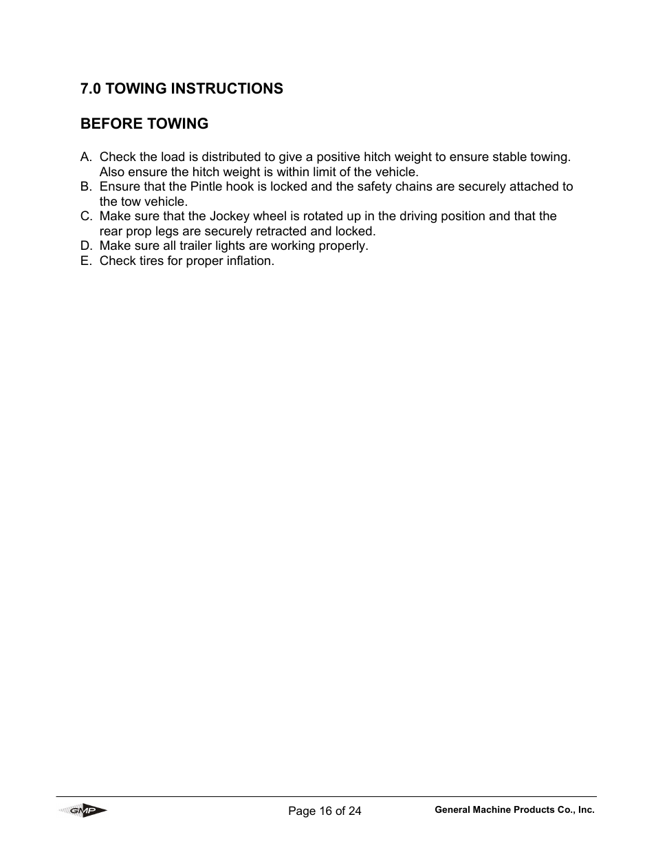 General Machine Products 70605 Trailer Mounted Fiber Optic Puller User Manual | Page 16 / 24