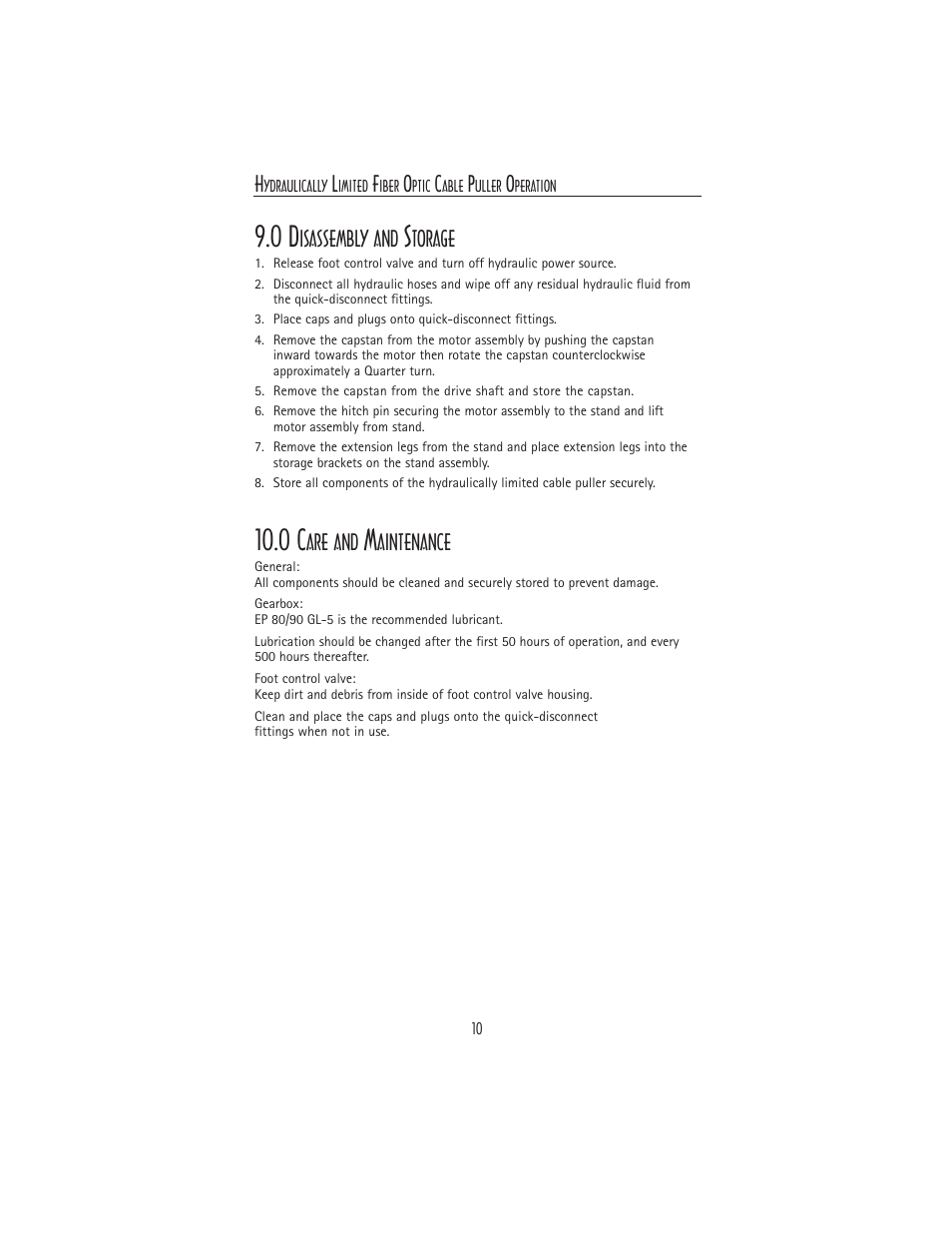 Isassembly and, Torage, Are and | Aintenance | General Machine Products 70483 Hydraulically Limited Cable Puller User Manual | Page 10 / 12