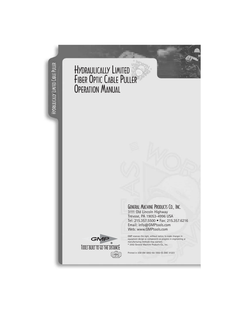 Ydraulically, Imited, Iber | Ptic, Able, Uller, Peration, Anual | General Machine Products 70483 Hydraulically Limited Cable Puller User Manual | Page 12 / 12