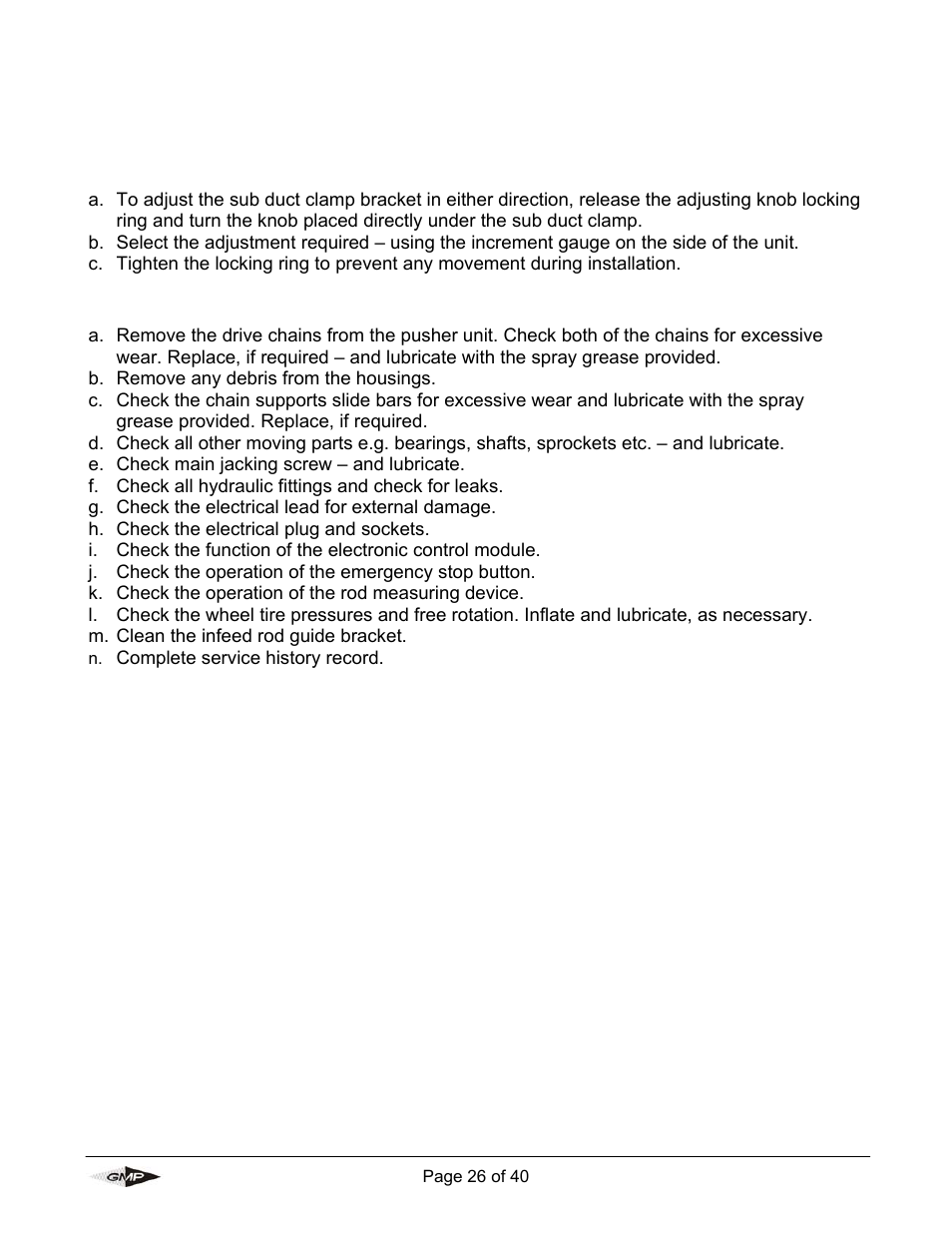 Monthly service – check list | General Machine Products 89004 Portable Powered Duct Rod Pusher User Manual | Page 26 / 39