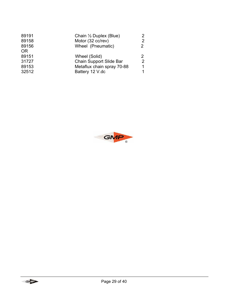 General machine products co, Recommended spares list | General Machine Products 89004 Portable Powered Duct Rod Pusher User Manual | Page 29 / 39