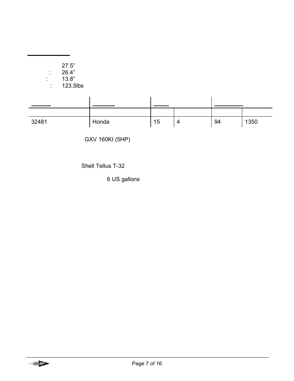 Specifications | General Machine Products 32481 Power Pack User Manual | Page 7 / 16