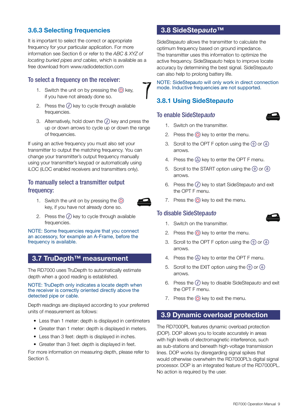 7 trudepth™ measurement, 8 sidestep auto, 9 dynamic overload protection | General Machine Products RD7000 Traceable Rod Detection User Manual | Page 15 / 42