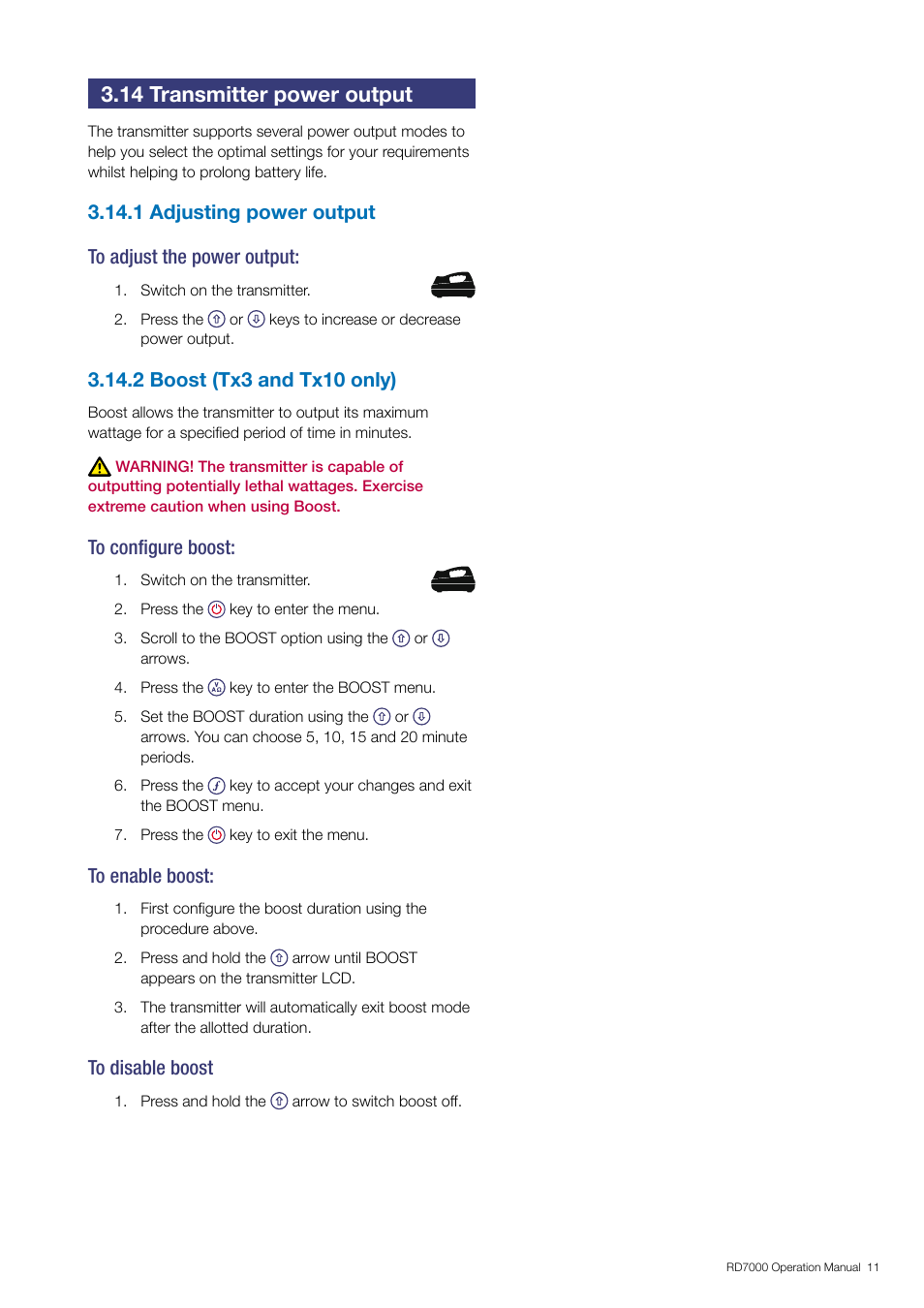 14 transmitter power output | General Machine Products RD7000 Traceable Rod Detection User Manual | Page 17 / 42