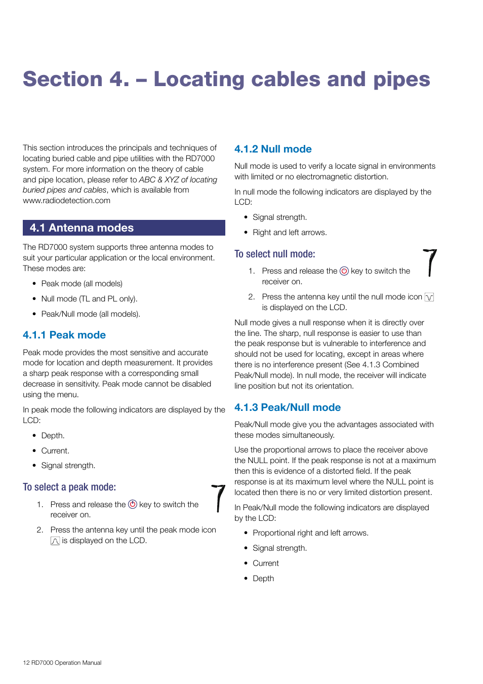 1 antenna modes | General Machine Products RD7000 Traceable Rod Detection User Manual | Page 18 / 42