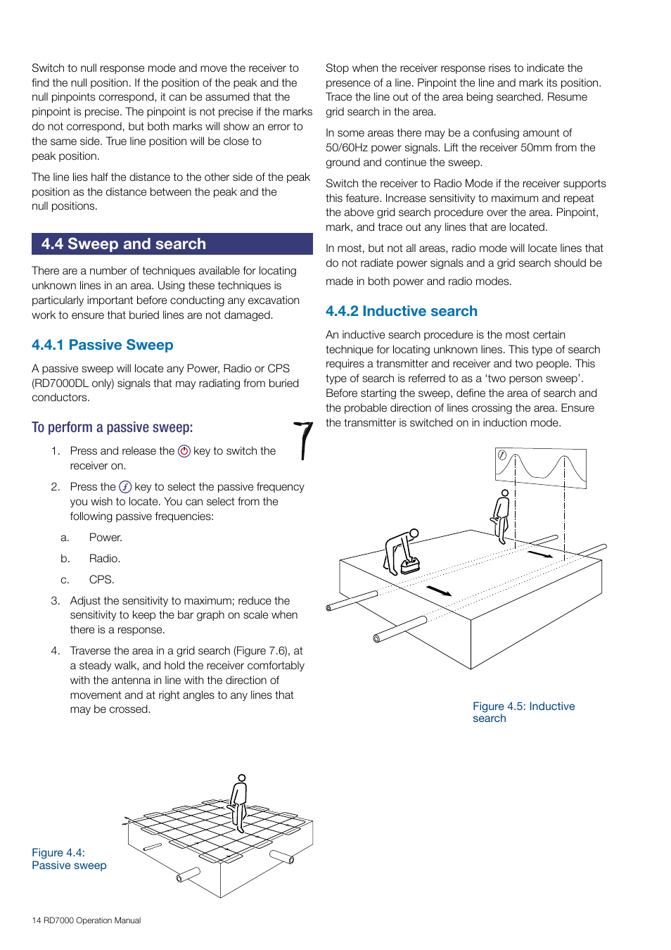 4 sweep and search, 1 passive sweep, 2 inductive search | General Machine Products RD7000 Traceable Rod Detection User Manual | Page 20 / 42