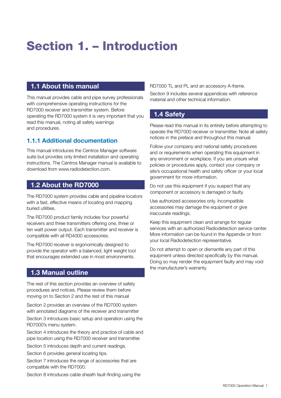1 about this manual, 3 manual outline, 4 safety | General Machine Products RD7000 Traceable Rod Detection User Manual | Page 7 / 42