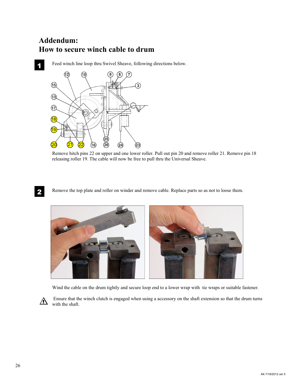 Addendum: how to secure winch cable to drum | General Machine Products 70524 Adams CD3 Continuous Duty Winch User Manual | Page 26 / 29