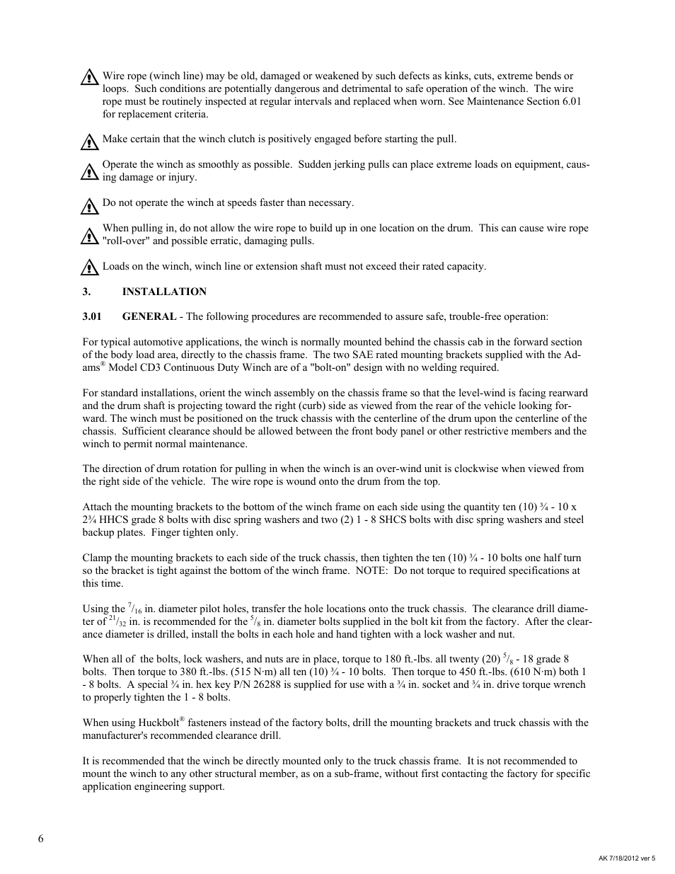 General Machine Products 70524 Adams CD3 Continuous Duty Winch User Manual | Page 6 / 29