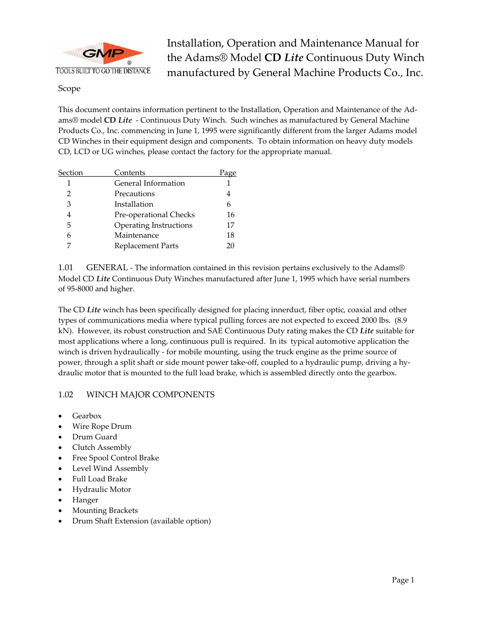 General Machine Products 70601 Adams CD Lite Winch User Manual | Page 2 / 29