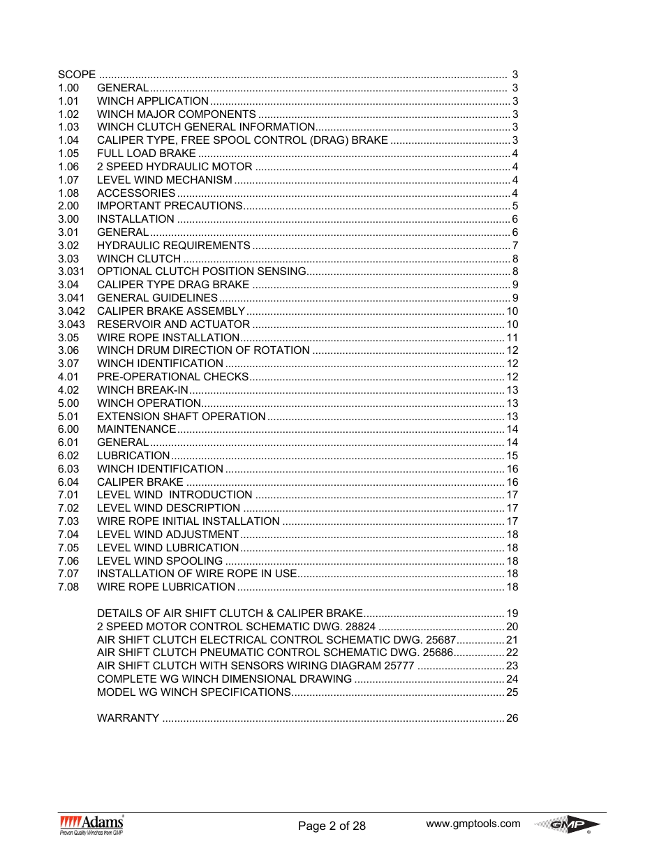 General Machine Products 70530 Adams WG Winch User Manual | Page 2 / 28