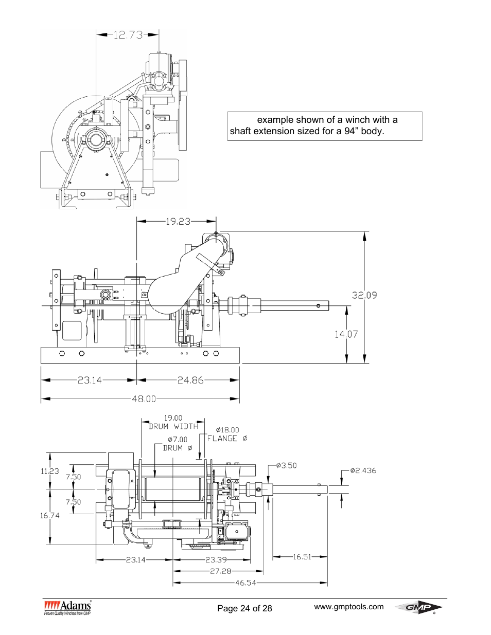 Wg winch dimensions | General Machine Products 70530 Adams WG Winch User Manual | Page 24 / 28