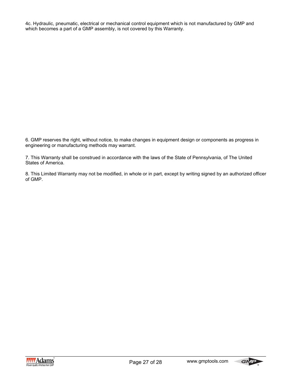 General Machine Products 70530 Adams WG Winch User Manual | Page 27 / 28