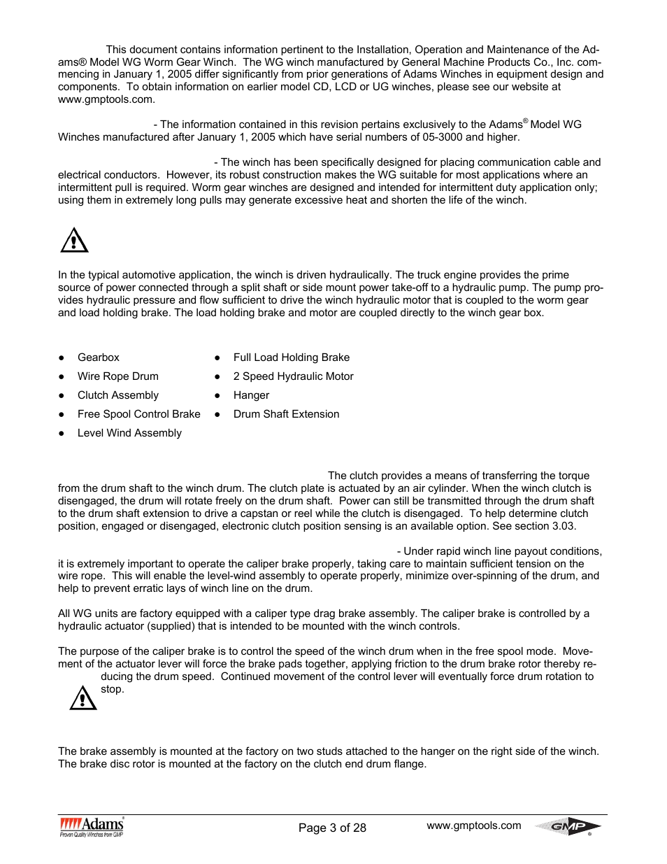 General Machine Products 70530 Adams WG Winch User Manual | Page 3 / 28