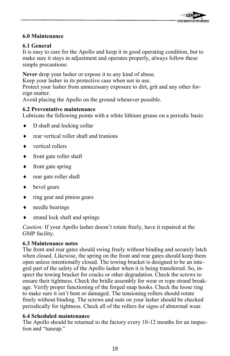 General Machine Products 70400 Apollo Cable Lasher User Manual | Page 19 / 24