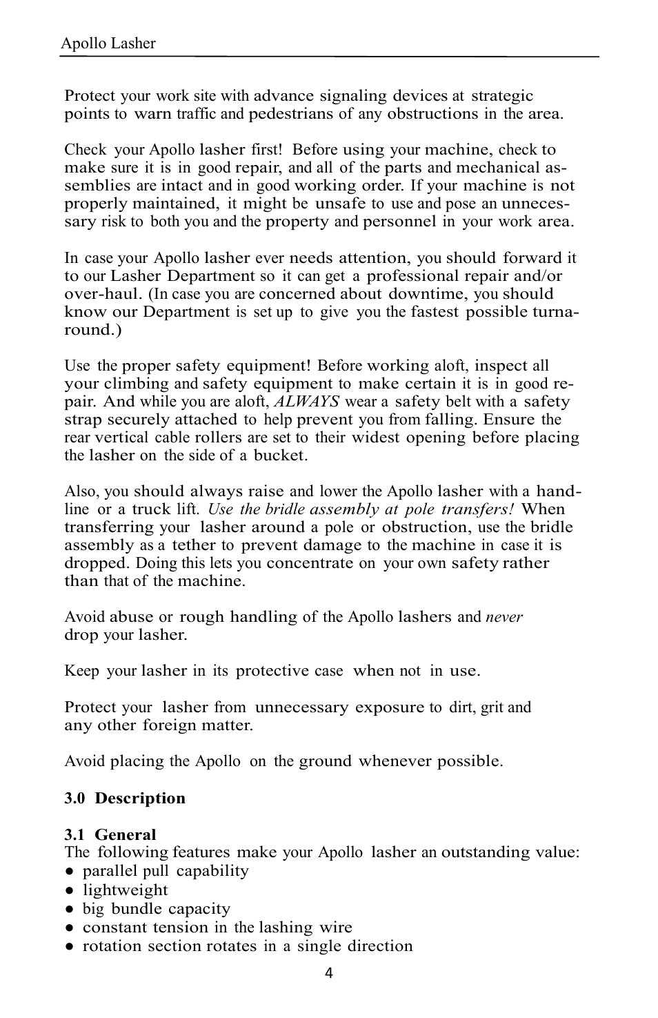 General Machine Products 70400 Apollo Cable Lasher User Manual | Page 4 / 24