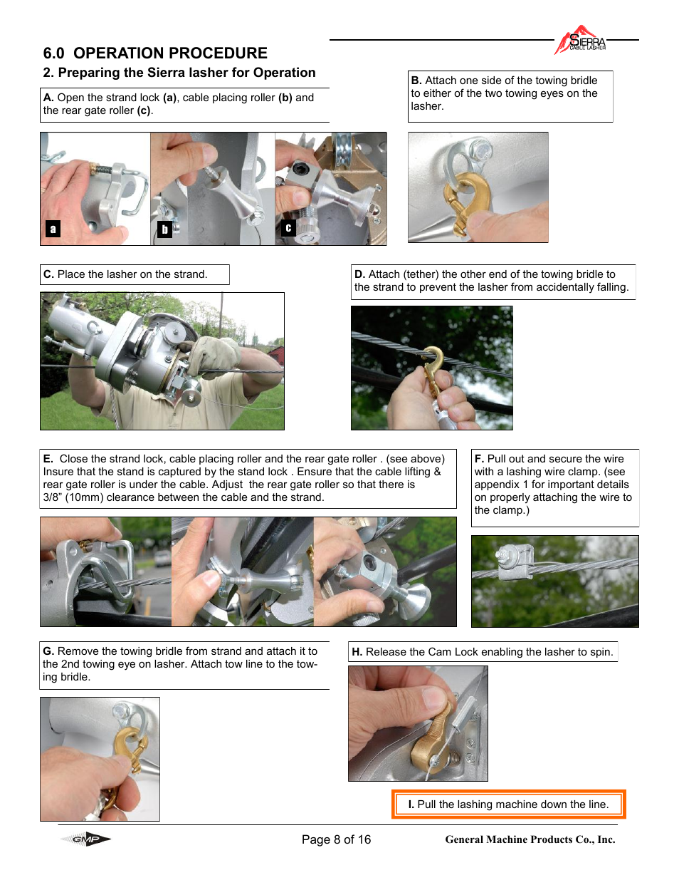 0 operation procedure | General Machine Products 71500 Sierra Cable Lasher User Manual | Page 8 / 16