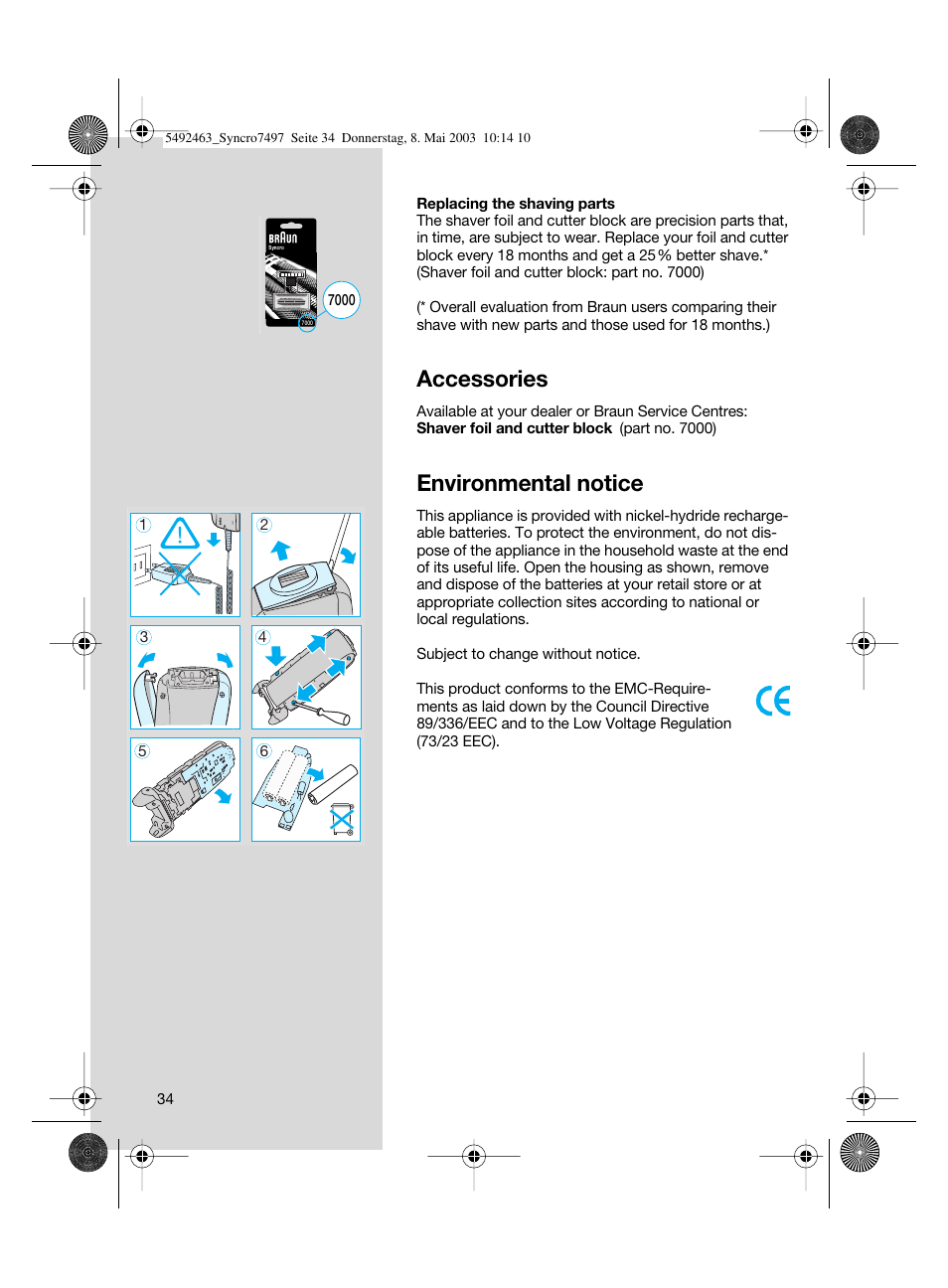 Accessories, Environmental notice | Braun 7640 User Manual | Page 34 / 39