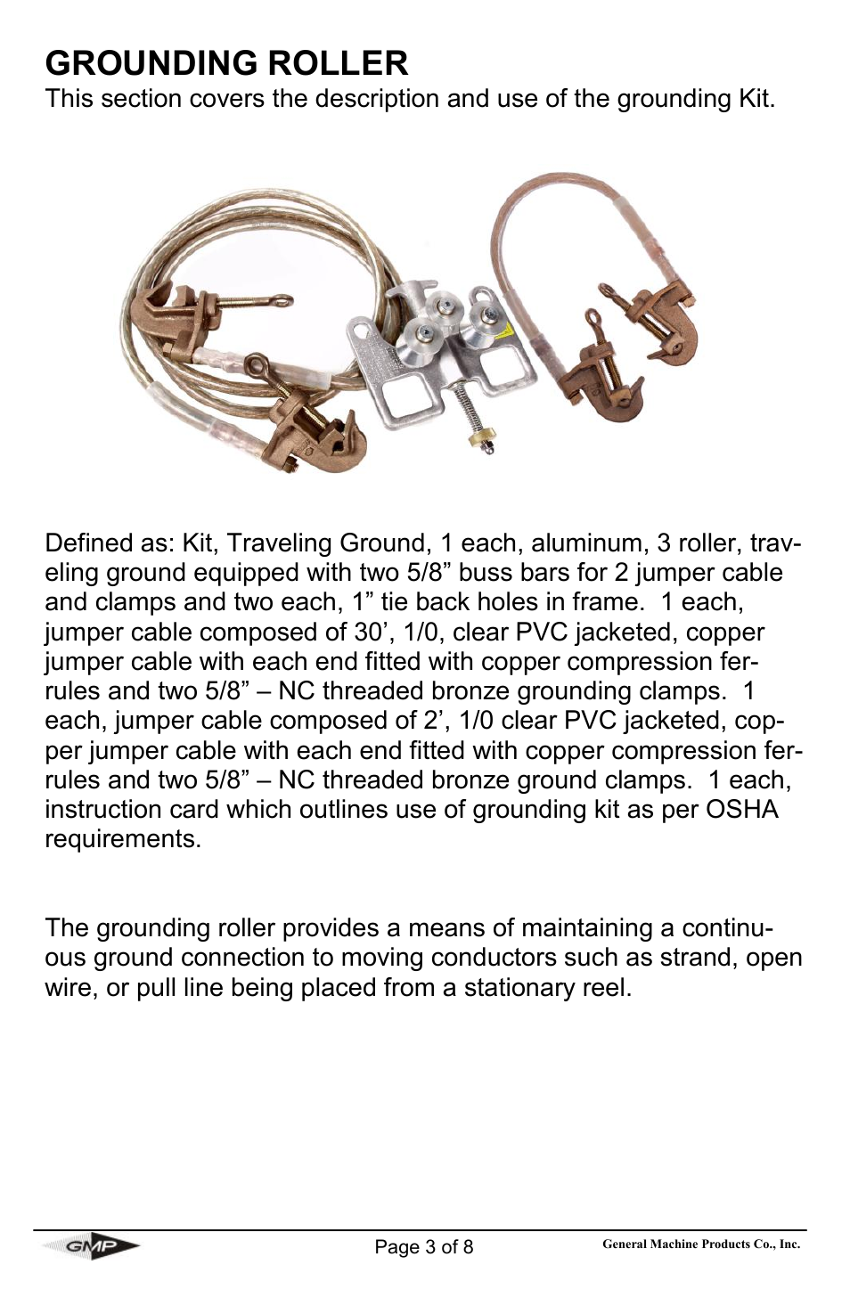 Grounding roller | General Machine Products 71637 Traveling Ground Kit User Manual | Page 3 / 8