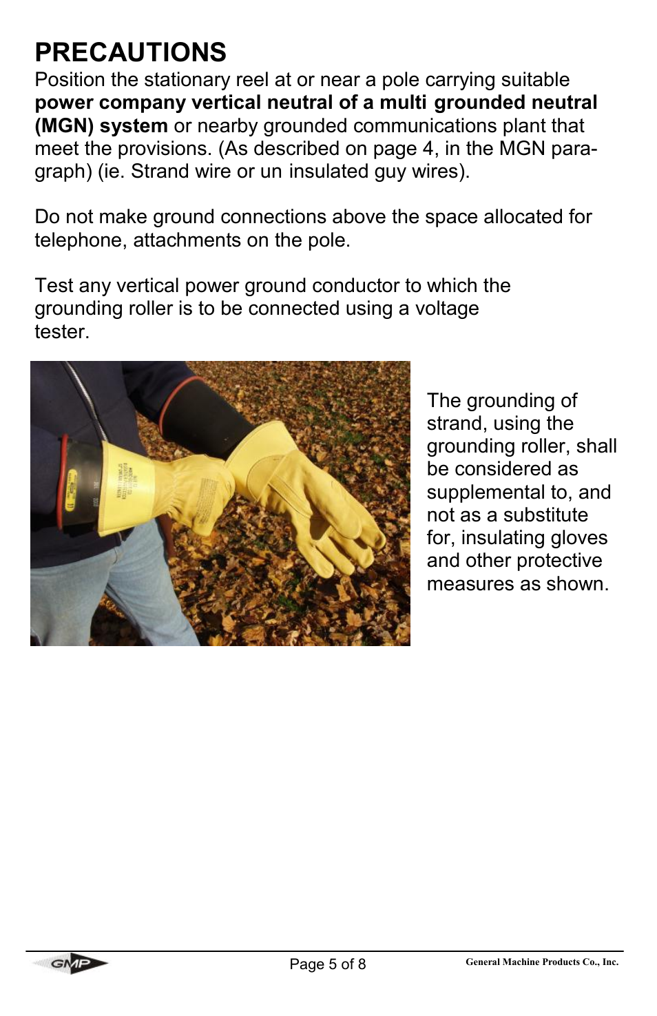 Precautions | General Machine Products 71637 Traveling Ground Kit User Manual | Page 5 / 8