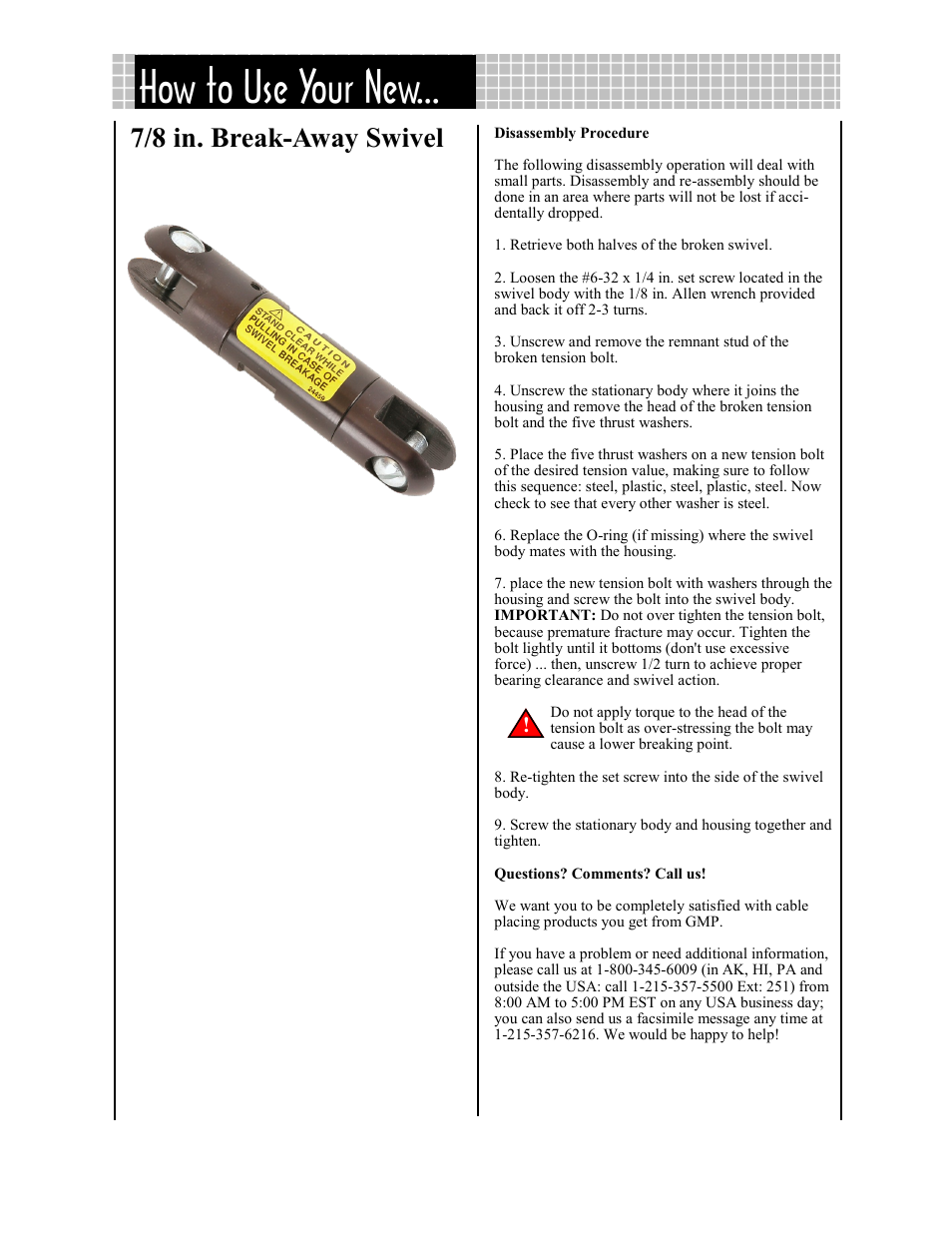 General Machine Products 7/8" Break-Away Swivel User Manual | 2 pages