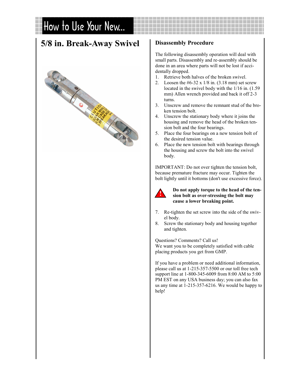 General Machine Products 5/8" Break-Away Swivel User Manual | 2 pages