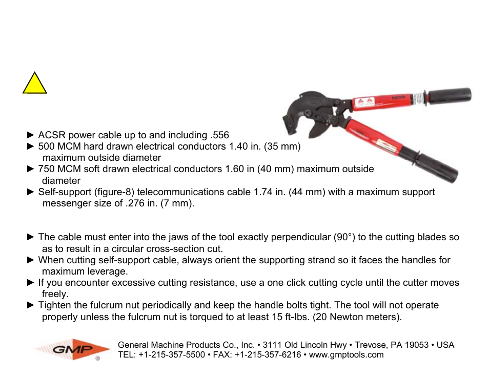 General Machine Products 75248 556 ACSR Ratchet Cutter 1.6 inch User Manual | 2 pages