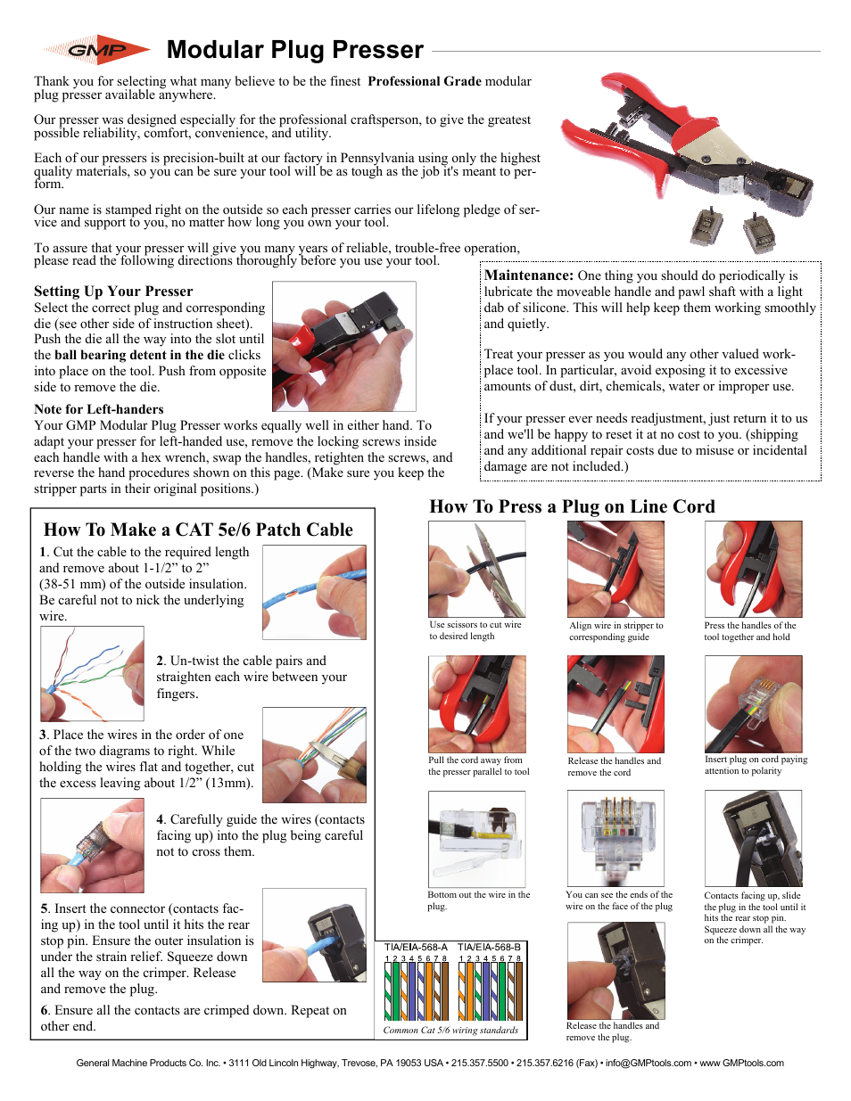 General Machine Products Modular Plugs and Presser Dies User Manual | 2 pages