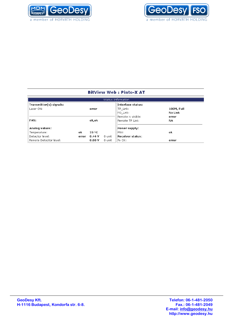 Status info screen, 3 status info screen | GeoDesy Gigabit 1200 Auto Tracking link series User Manual | Page 28 / 40