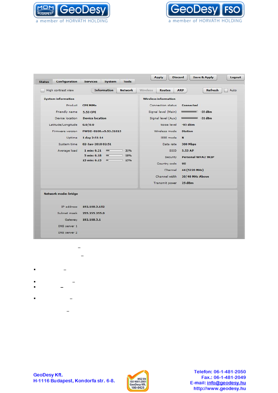 Configuration, Status, Information | 7 configuration 7.1 status, 1 information | GeoDesy GD-Geo20 User Manual | Page 17 / 59