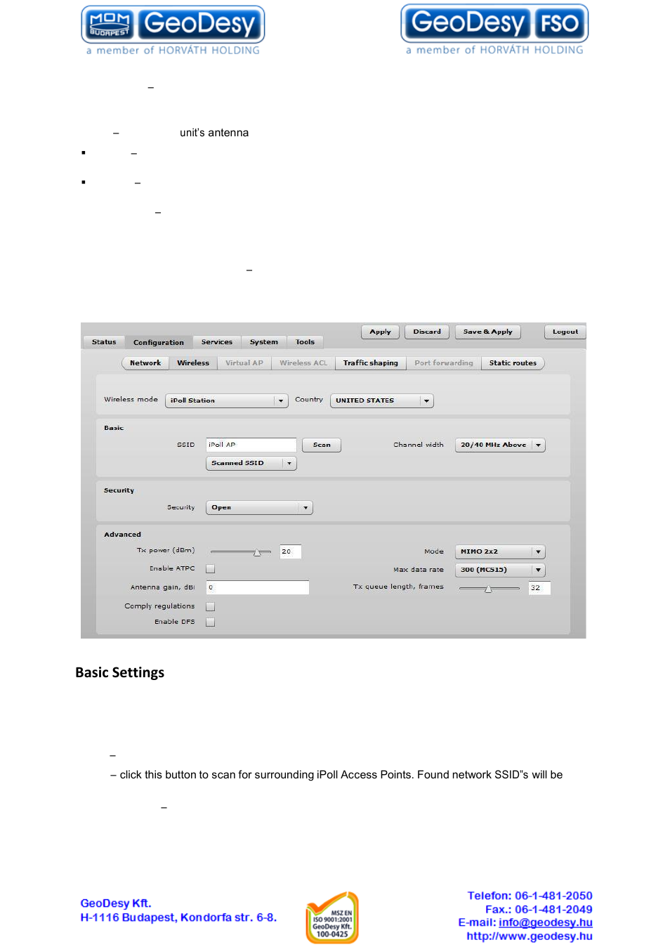 Wireless mode: ipoll station, 8 wireless mode: ipoll station, Basic settings | GeoDesy GD-Geo20 User Manual | Page 35 / 59