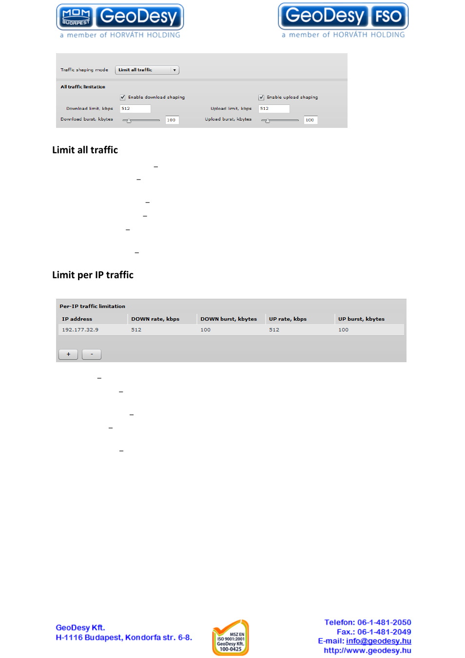 Port forwarding, Limit all traffic, Limit per ip traffic | 12 port forwarding | GeoDesy GD-Geo20 User Manual | Page 39 / 59