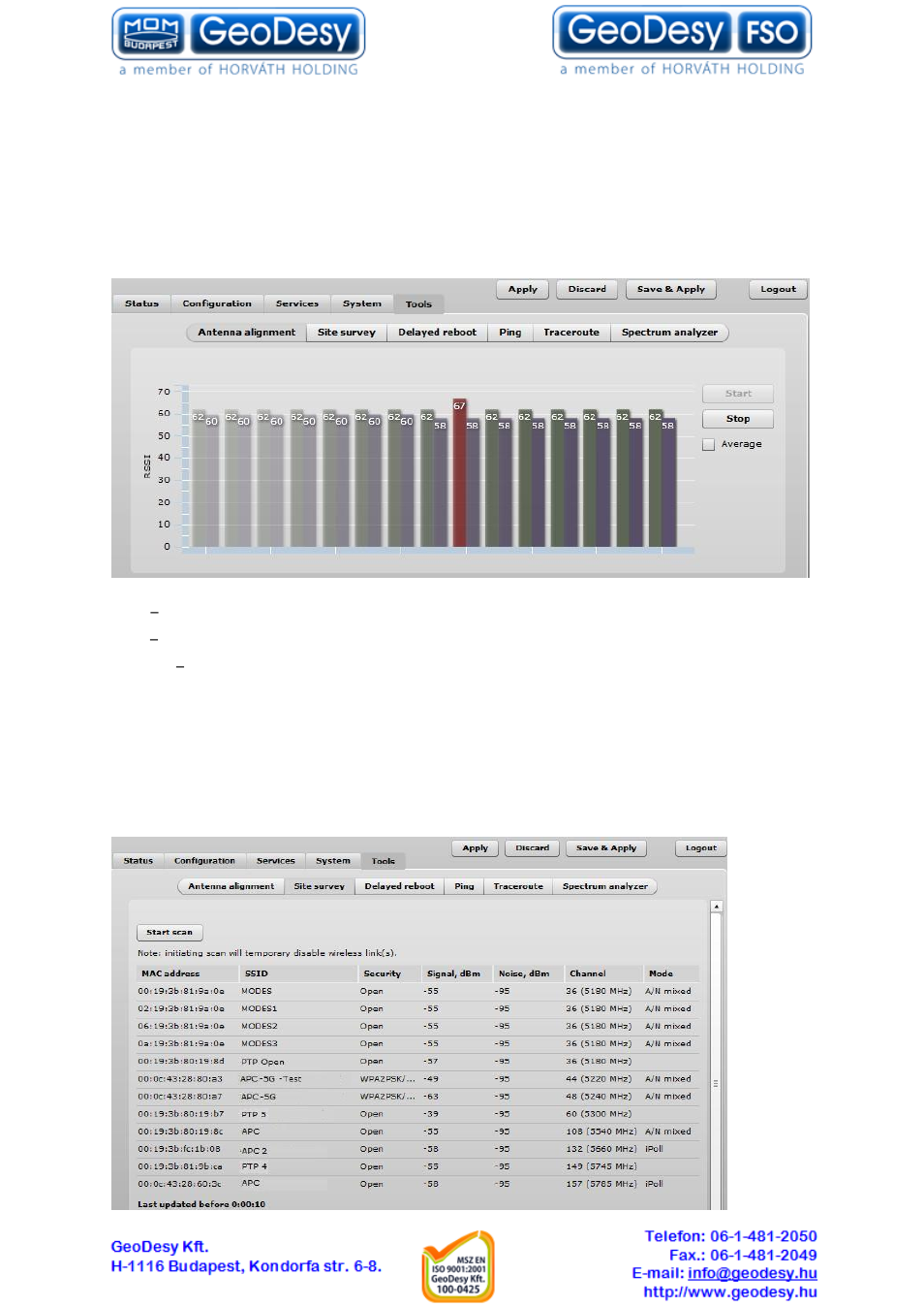 Tools, Antenna alignment, Site survey | 5 tools, 1 antenna alignment, 2 site survey | GeoDesy GD-Geo20 User Manual | Page 49 / 59