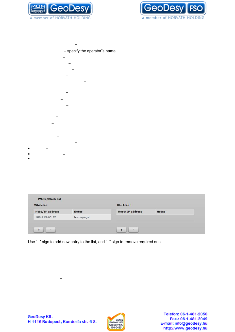 White/black list, 1 white/black list, Wispr settings | White list, Black list | GeoDesy GD-Geo20 User Manual | Page 55 / 59