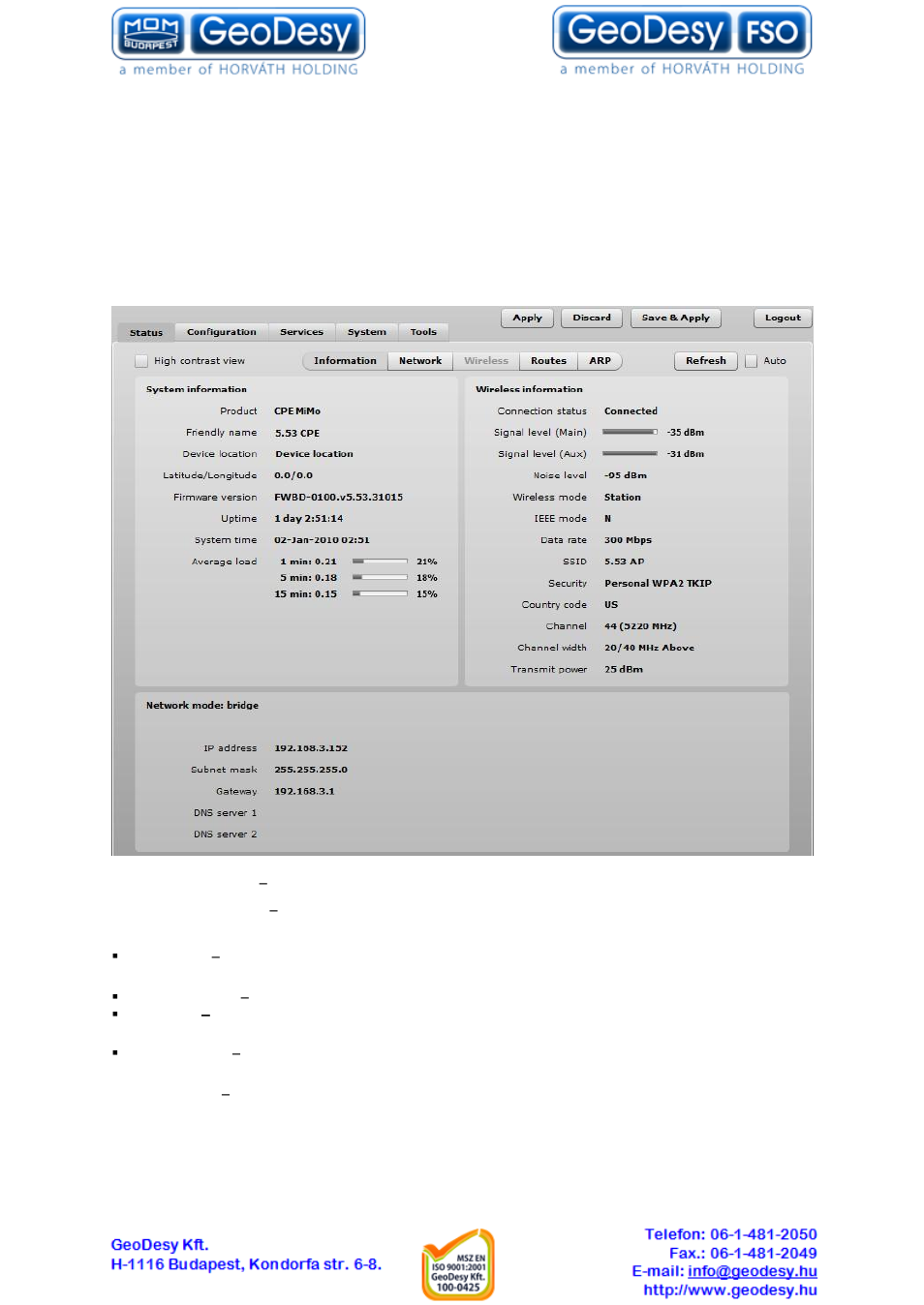 Configuration, Status, Information | 7 configuration 7.1 status, 1 information | GeoDesy GD-Geo20-TP User Manual | Page 17 / 59