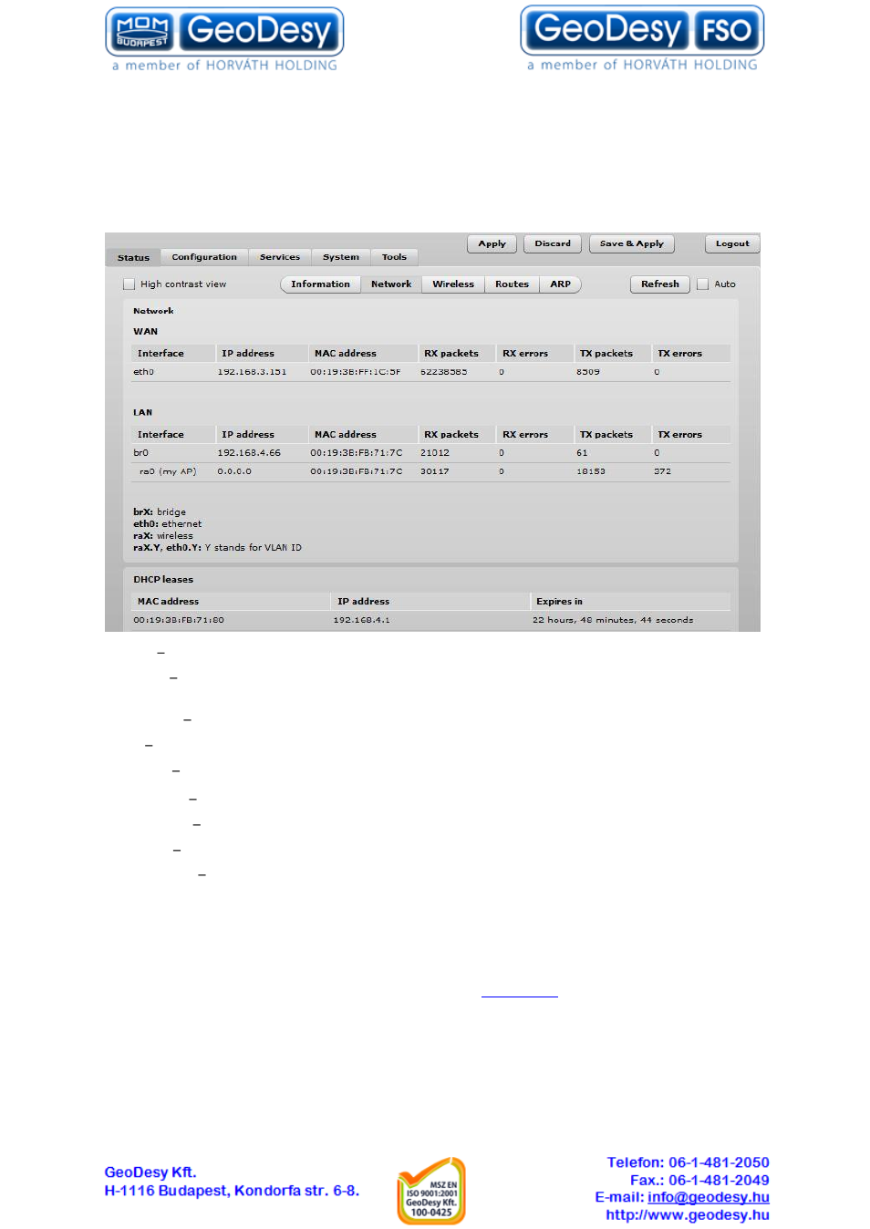 Status network, Wireless, 2 status network | 3 wireless | GeoDesy GD-Geo20-TP User Manual | Page 18 / 59