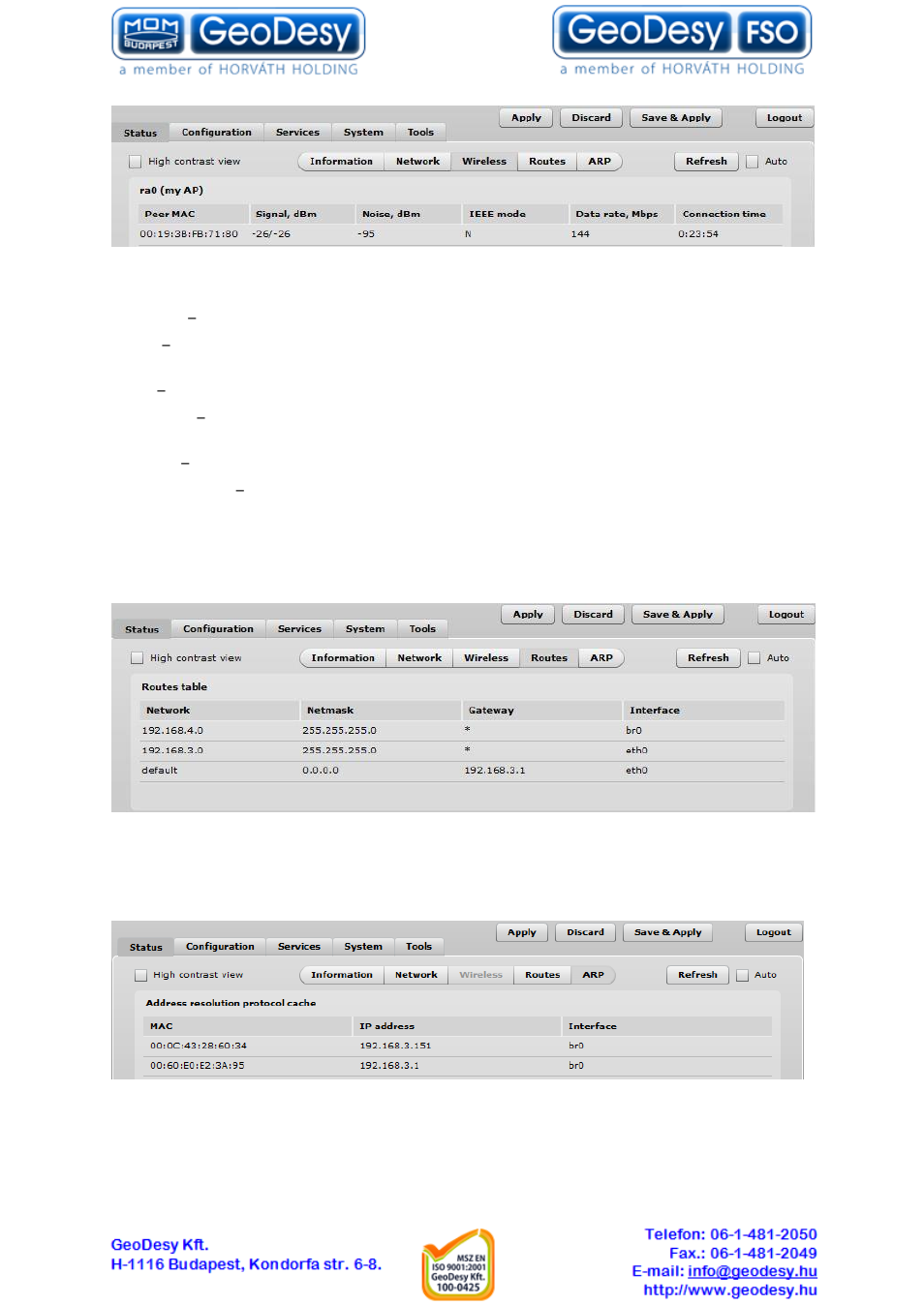 Routes, Configuration, Network | 2 configuration, 4 routes, 5 arp, 1 network | GeoDesy GD-Geo20-TP User Manual | Page 19 / 59