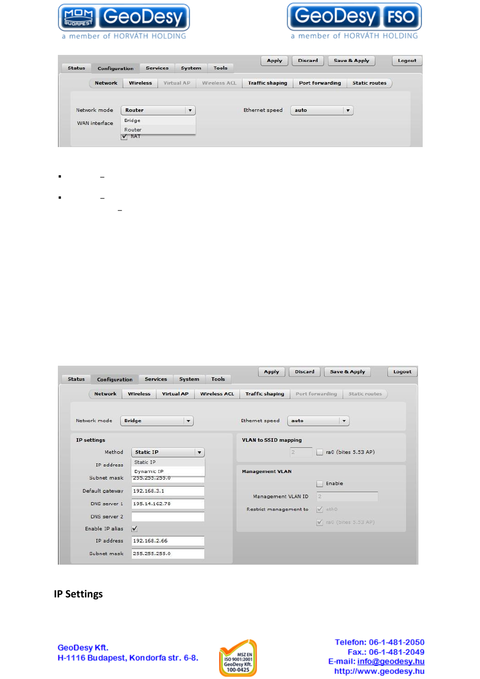 Bridge mode, 2 bridge mode, Ip settings | GeoDesy GD-Geo20-TP User Manual | Page 20 / 59