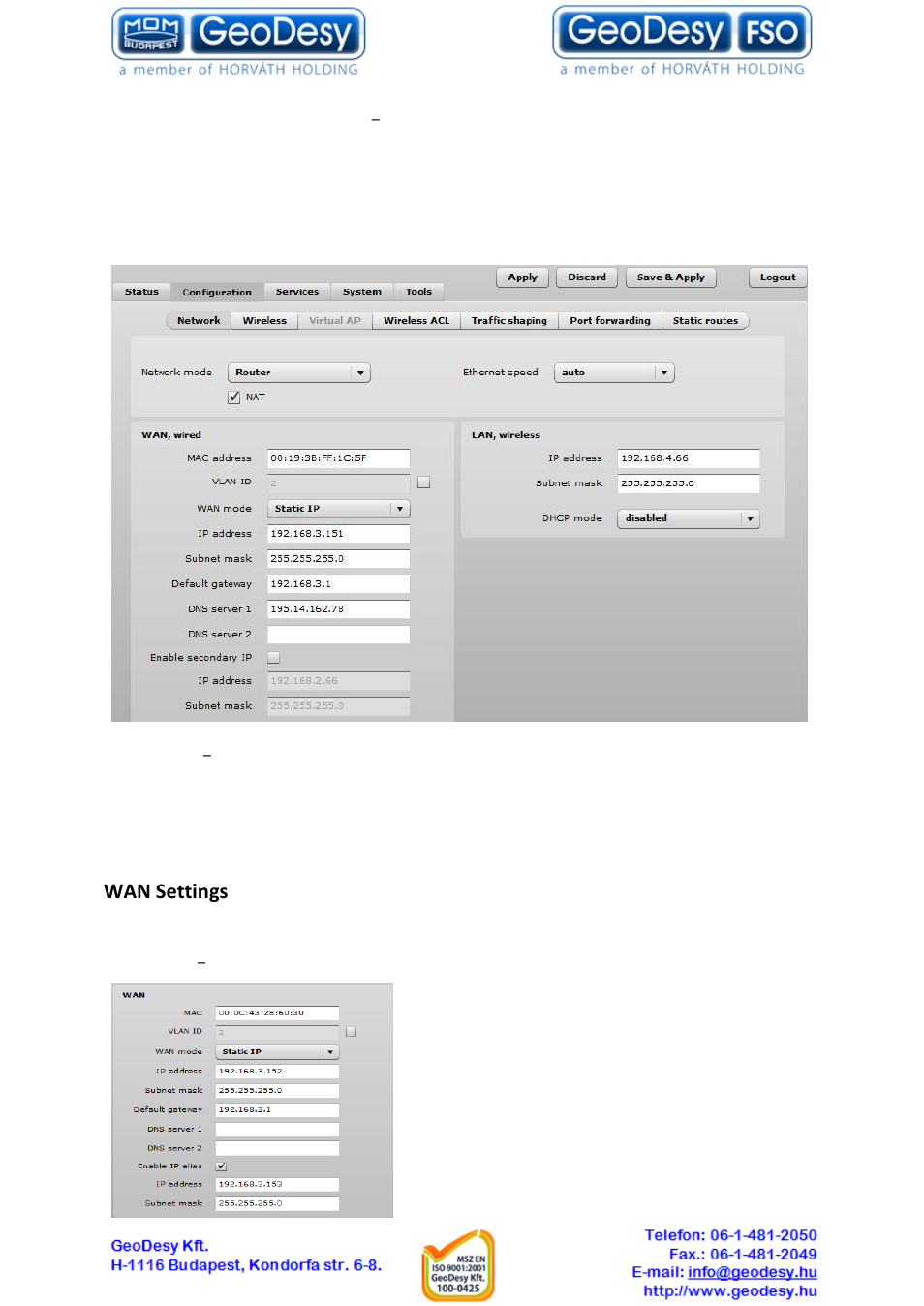 Router mode, 3 router mode, Wan settings | GeoDesy GD-Geo20-TP User Manual | Page 22 / 59