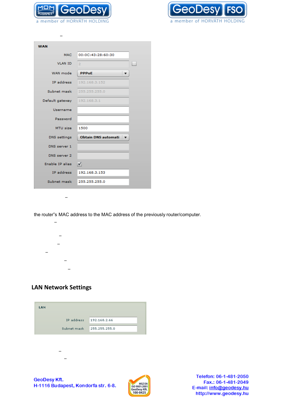 Lan network settings | GeoDesy GD-Geo20-TP User Manual | Page 24 / 59