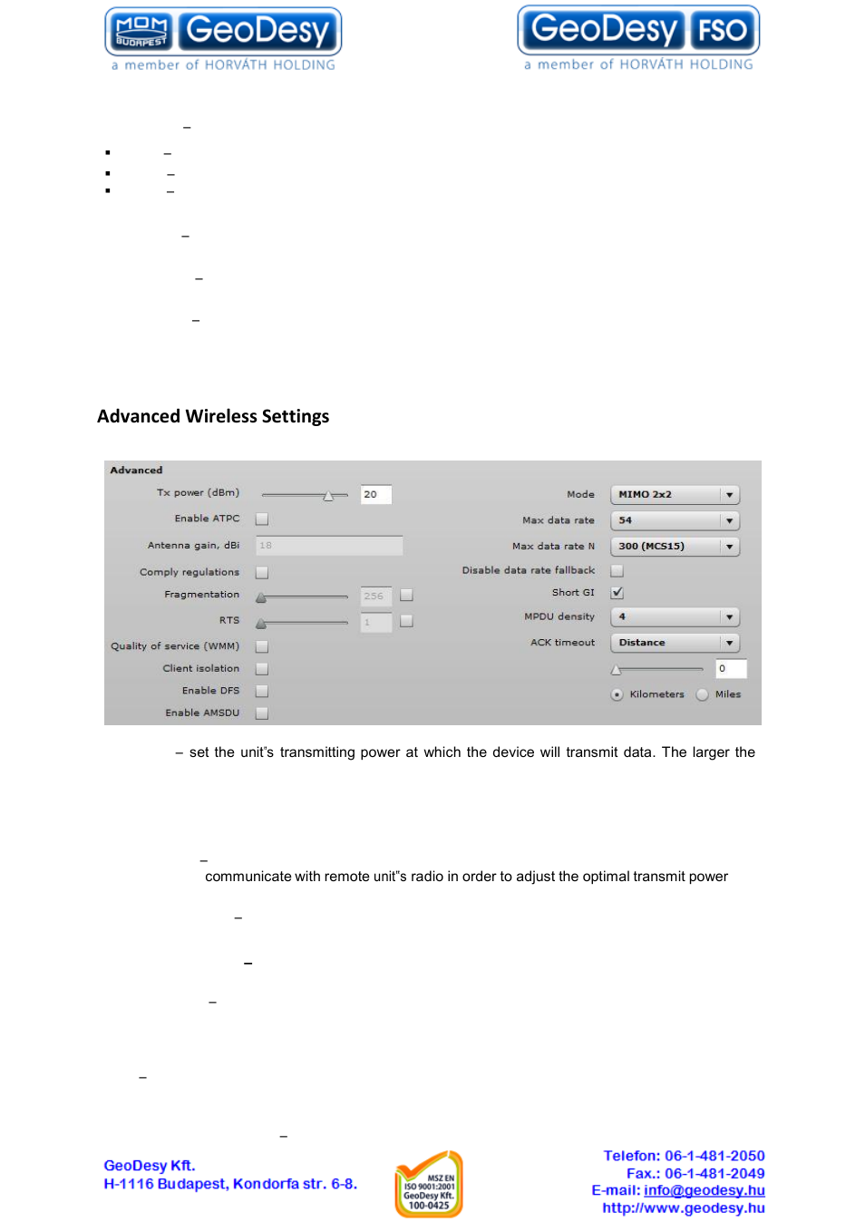 Advanced wireless settings | GeoDesy GD-Geo20-TP User Manual | Page 29 / 59