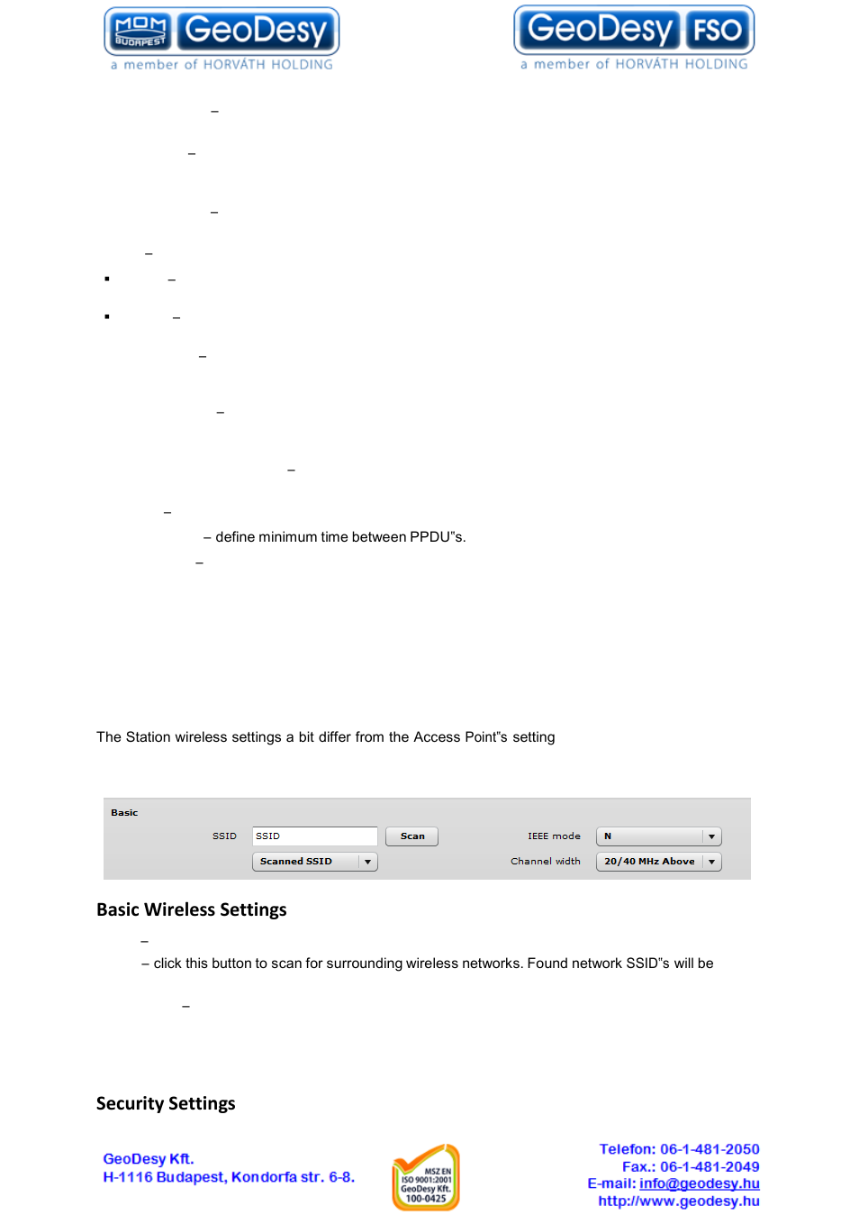 Wireless mode: station, 6 wireless mode: station, Basic wireless settings | Security settings | GeoDesy GD-Geo20-TP User Manual | Page 30 / 59