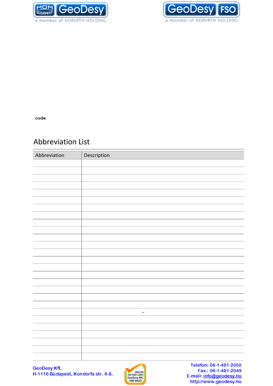 Conventions used in this document, Abbreviation list, 1 conventions used in this document | Abbreviation description | GeoDesy GD-Geo20-TP User Manual | Page 4 / 59