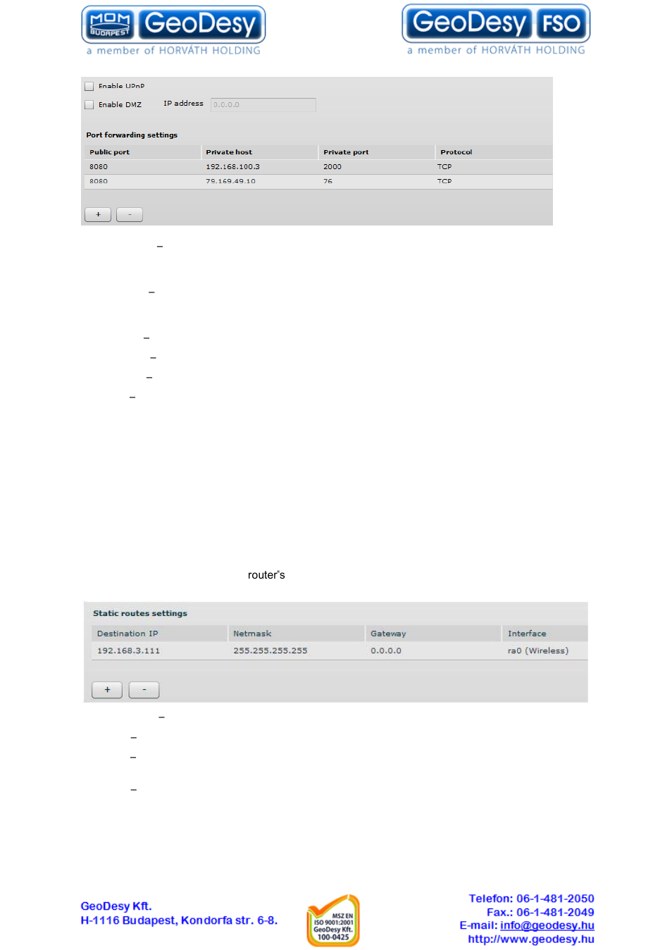 Static routes, Services, Wnms | 3 services, 13 static routes, 1 wnms | GeoDesy GD-Geo20-TP User Manual | Page 40 / 59