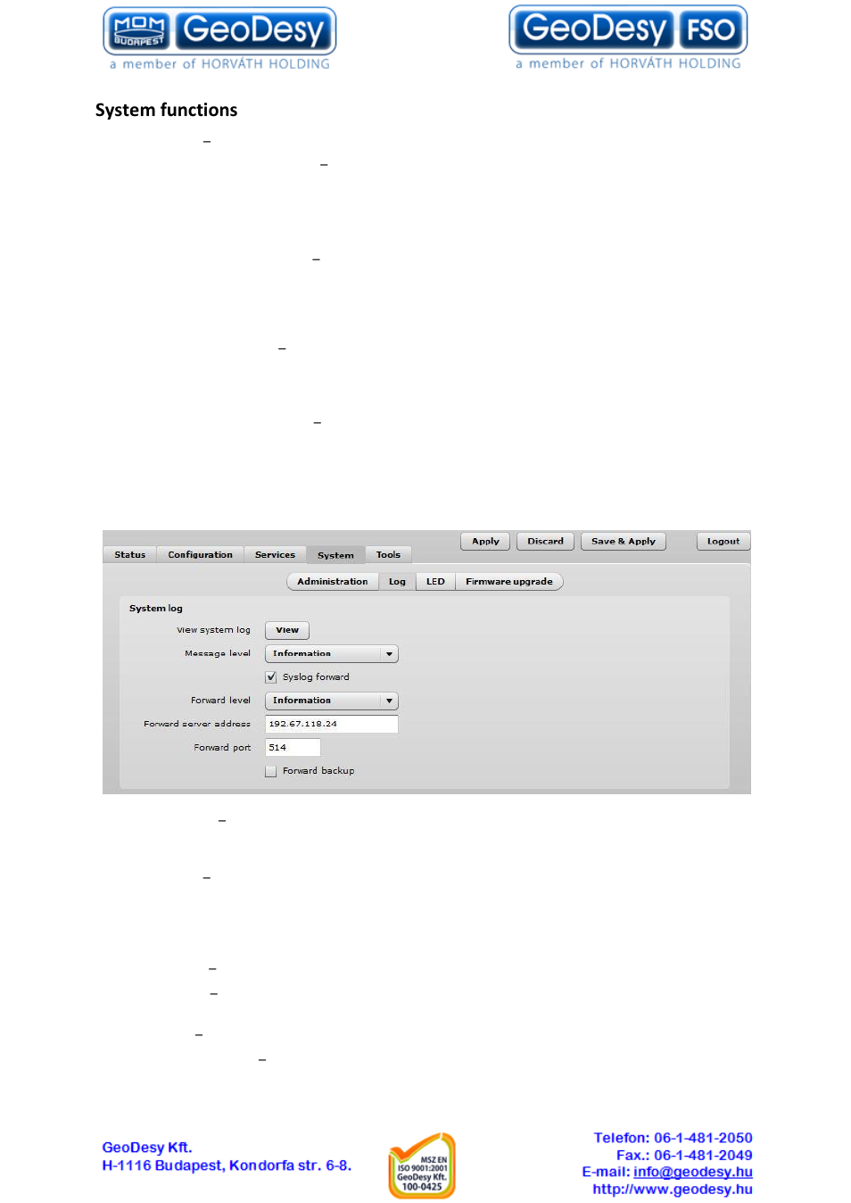 System functions, 2 log | GeoDesy GD-Geo20-TP User Manual | Page 46 / 59