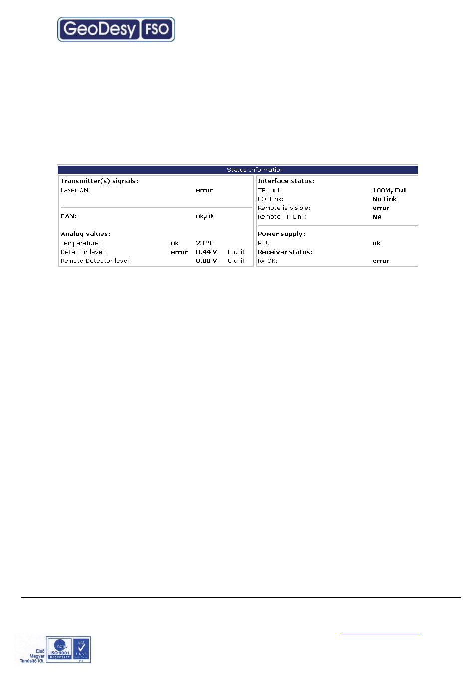 Status info screen | GeoDesy Giga Pico Next FO User Manual | Page 23 / 34