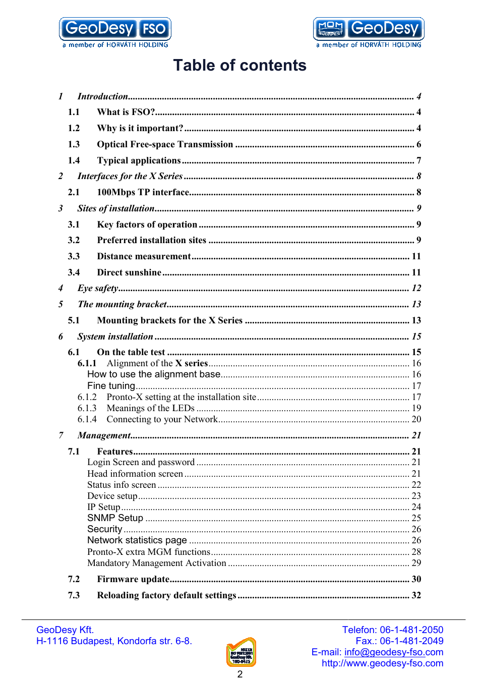 GeoDesy FSO Next series User Manual | Page 2 / 52