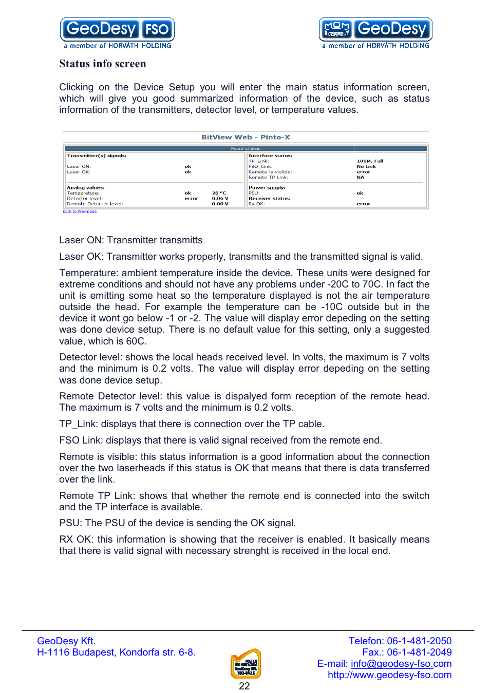 GeoDesy FSO Next series User Manual | Page 22 / 52