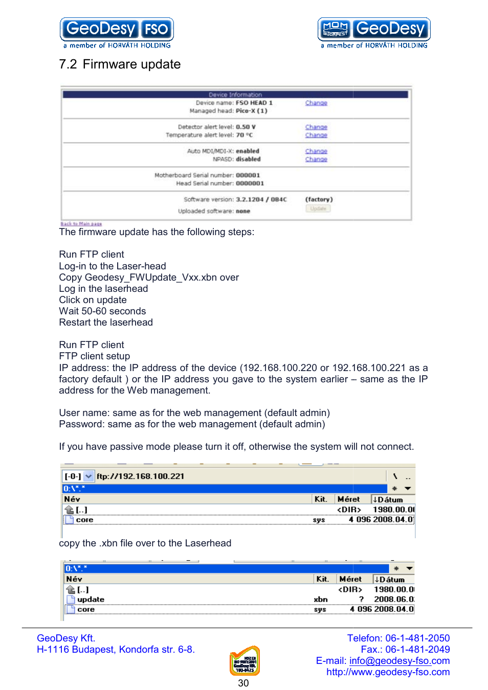2 firmware update, Firmware update | GeoDesy FSO Next series User Manual | Page 30 / 52
