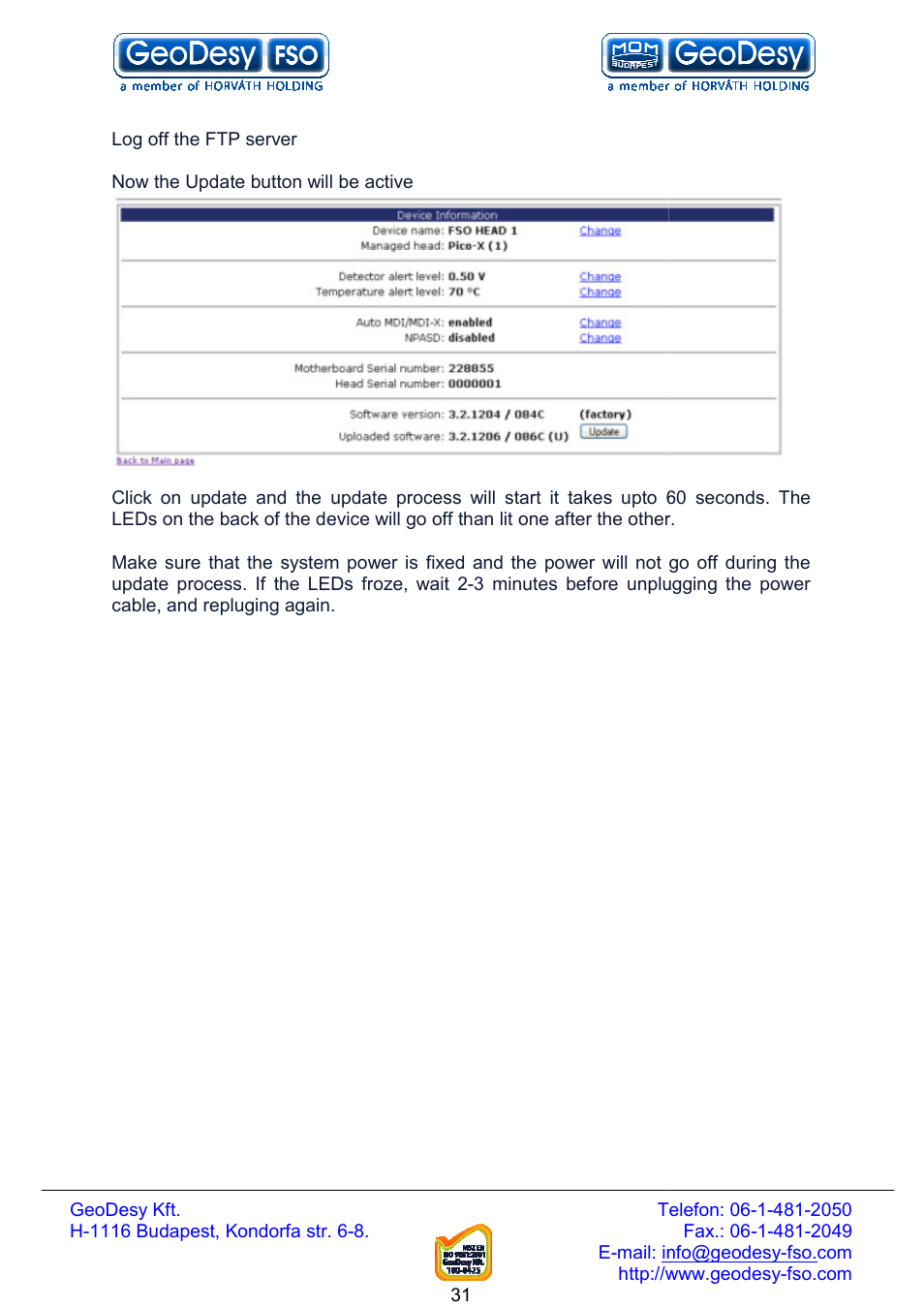 GeoDesy FSO Next series User Manual | Page 31 / 52